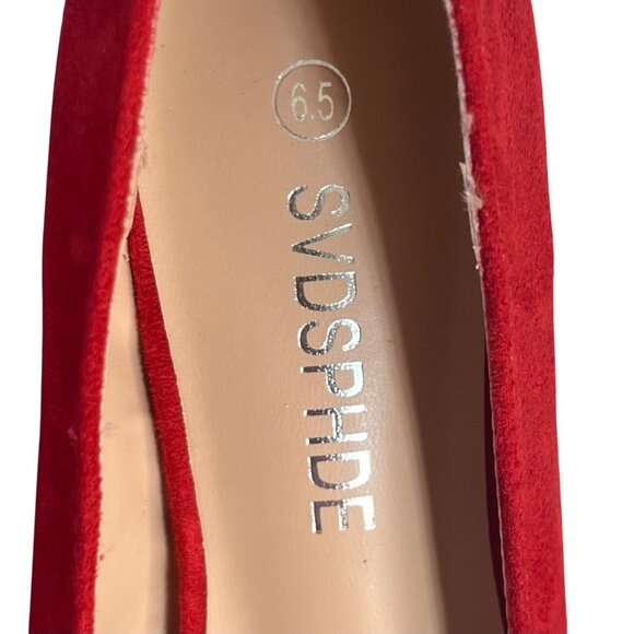 Svdsphde Pumps Shoes Womens 6.5 Red Suede New Kitten Heel - Picture 10 of 10